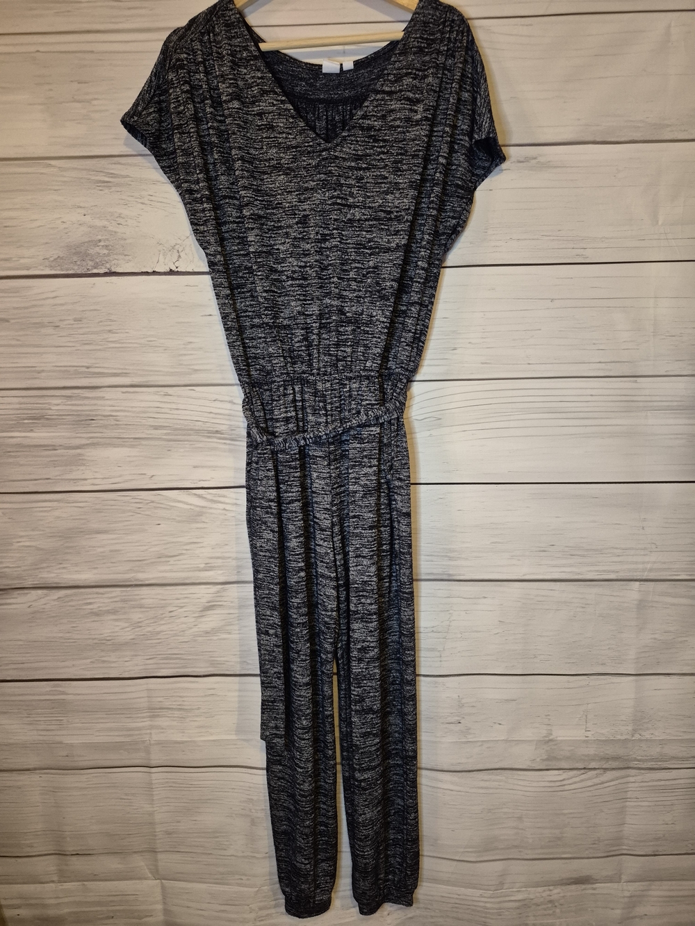 GAP Black & Gray Space-Dye Short Sleeve Knit Jumpsuit Small